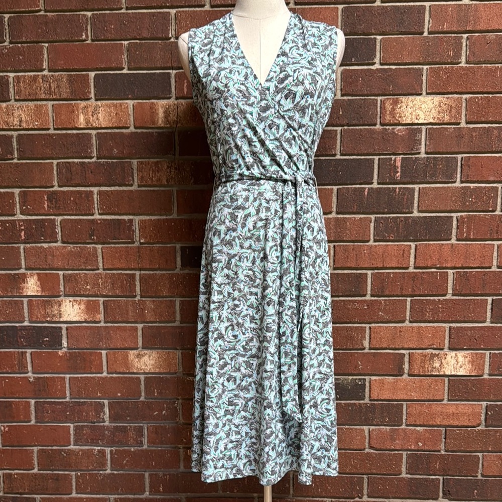 Leota Crane Print Hollygreen Finnley Jersey Faux Wrap Dress Size Medium